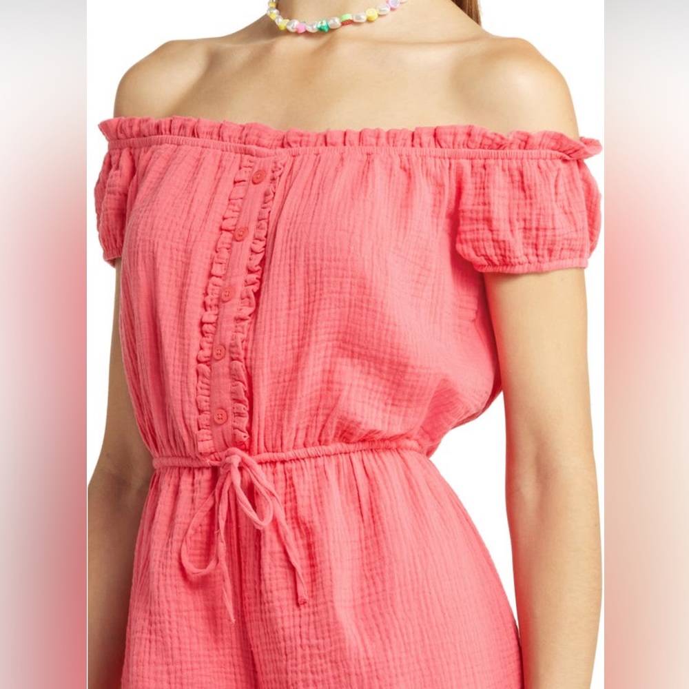 Seersucker Off the Shoulder Romper